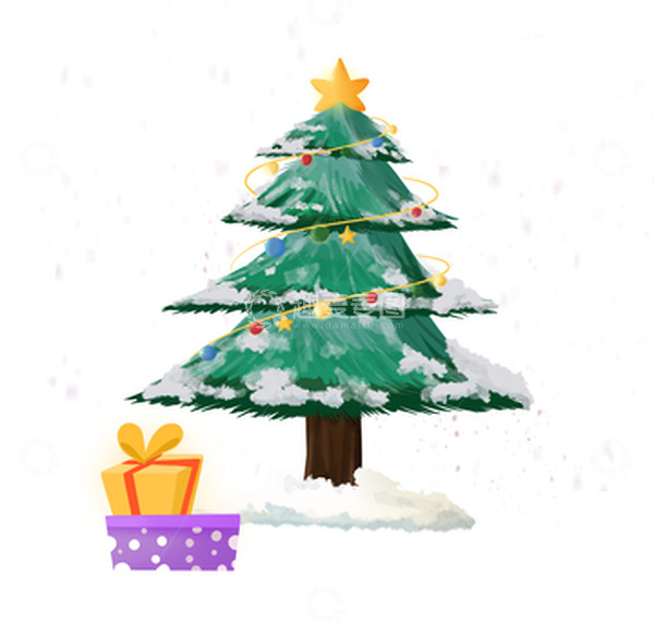 源文件下载【趣麦麦图】绿色手绘挂彩灯的圣诞树