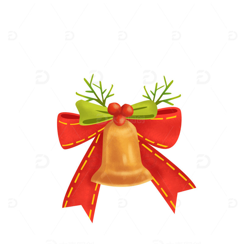 红色圣诞节铃铛蝴蝶结节日元素