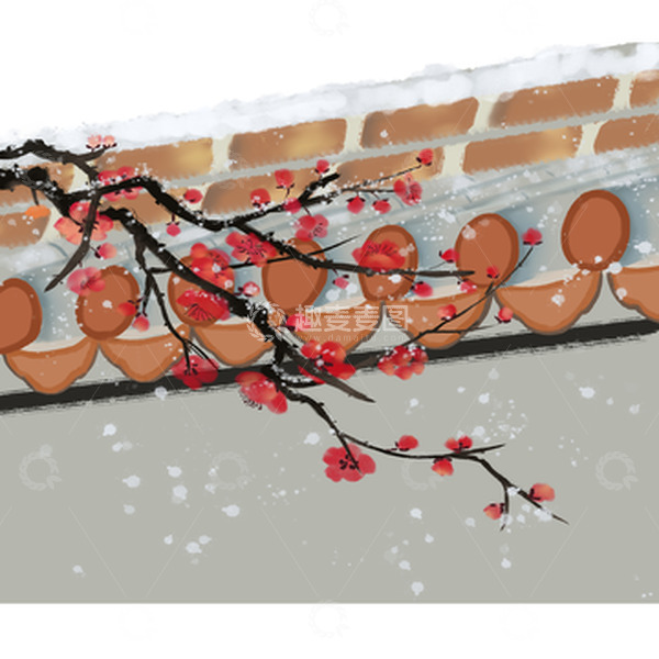 源文件下载【趣麦麦图】红色古风水墨立冬雪中红梅