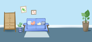 蓝色家居手绘卡通banner背景图