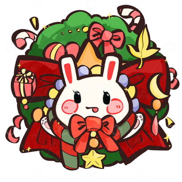 源文件下载【趣麦麦图】红绿卡通兔子花环蝴蝶结挂饰平安夜圣诞节