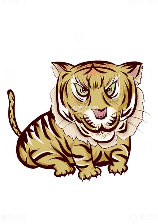 源文件下载【趣麦麦图】金色手绘生肖动物霸气老虎素材
