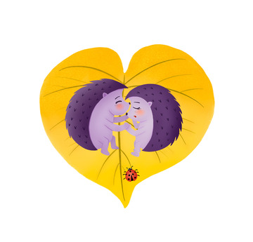 手绘卡通动物之相爱的刺猬&mdash;&mdash;偷亲