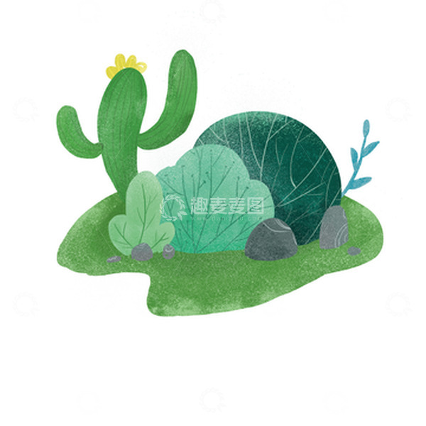 源文件下载【趣麦麦图】-绿色草地草坪植物手绘插画