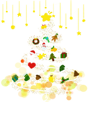 绿色红色白色手绘小清新圣诞树圣诞节元素