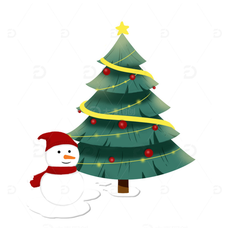 源文件下载【趣麦麦图】手绘圣诞节小雪人圣诞树