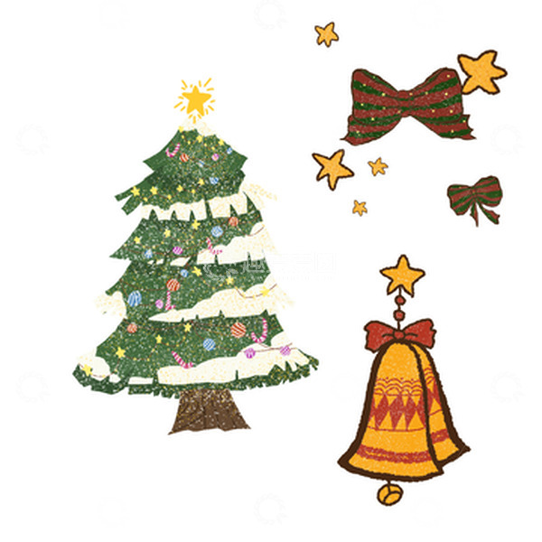 源文件下载【趣麦麦图】圣诞节圣诞树蝴蝶结铃铛各种装饰元素