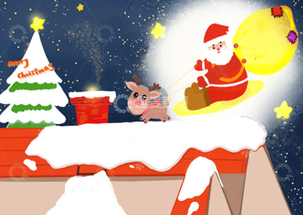 源文件下载【趣麦麦图】平安夜送礼物的圣诞老人插画背景