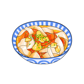 青花蓝番茄红国风西红柿鸡蛋面手绘图