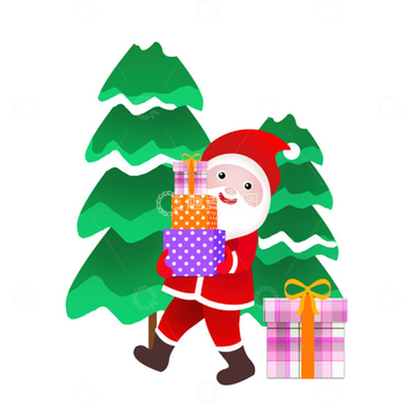 源文件下载【趣麦麦图】红色卡通圣诞老人拿礼物