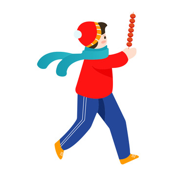 冬天儿童拿冰糖葫芦人物插画