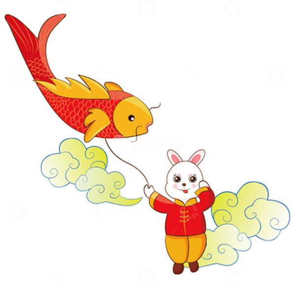 源文件下载【趣麦麦图】年年有鱼的兔子兔年生肖元素