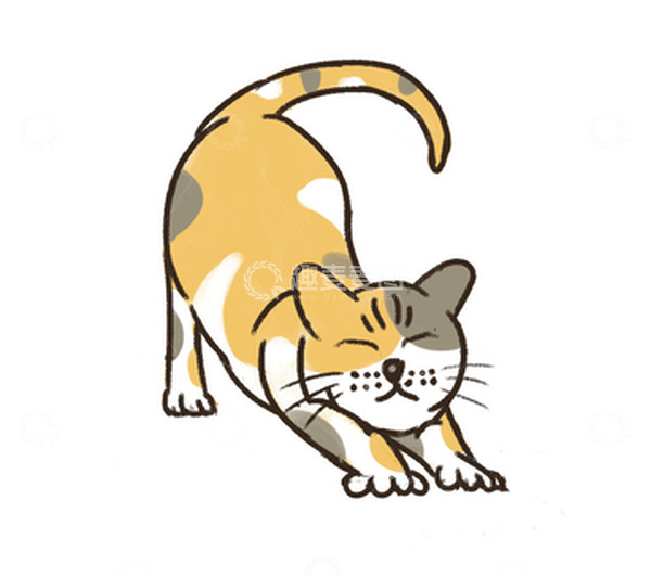 源文件下载【趣麦麦图】伸懒腰可爱平面卡通猫咪玩耍小猫咪