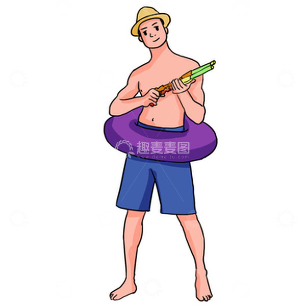 源文件下载【趣麦麦图】沙滩海边游泳男水枪短裤