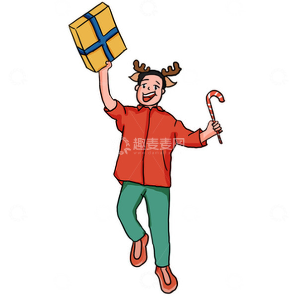 源文件下载【趣麦麦图】圣诞节礼盒麋鹿装扮收礼物开心