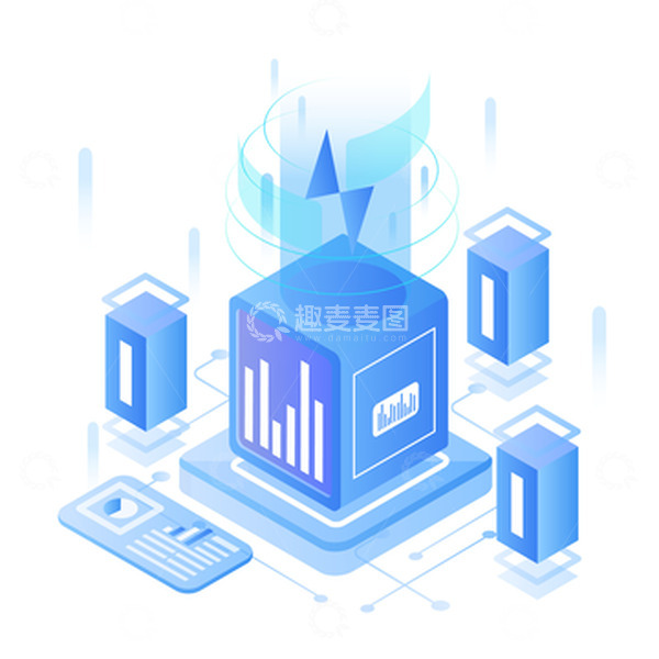 源文件下载【趣麦麦图】蓝色渐变科技互联网未来大数据可视化插画