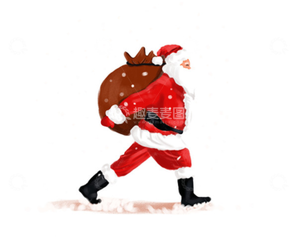 源文件下载【趣麦麦图】简约手绘圣诞节圣诞老人背礼物