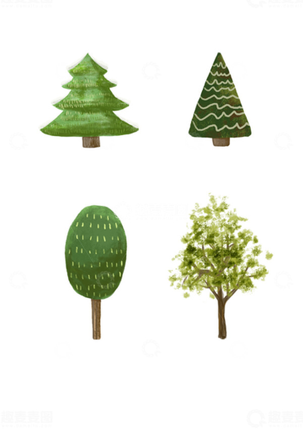 源文件下载【趣麦麦图】绿色手绘风格树圣诞节元素