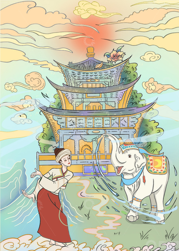 源文件下载【趣麦麦图】西双版纳异域风情泼水节跳舞