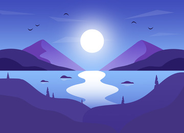 蓝色手绘夜景插画