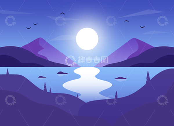 源文件下载【趣麦麦图】蓝色手绘夜景插画