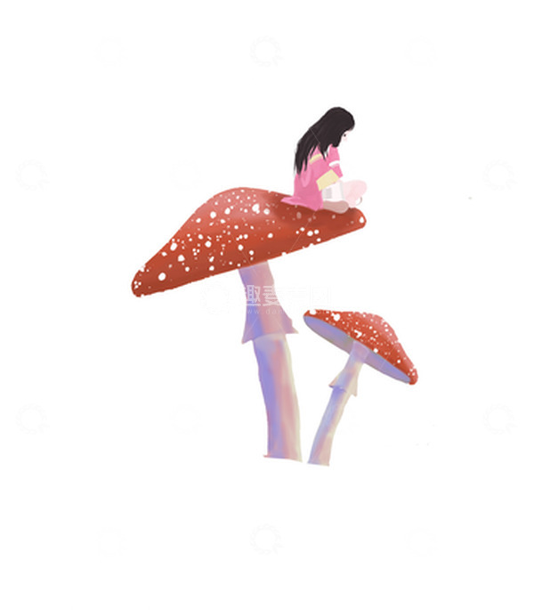 源文件下载【趣麦麦图】手绘蘑菇小女孩