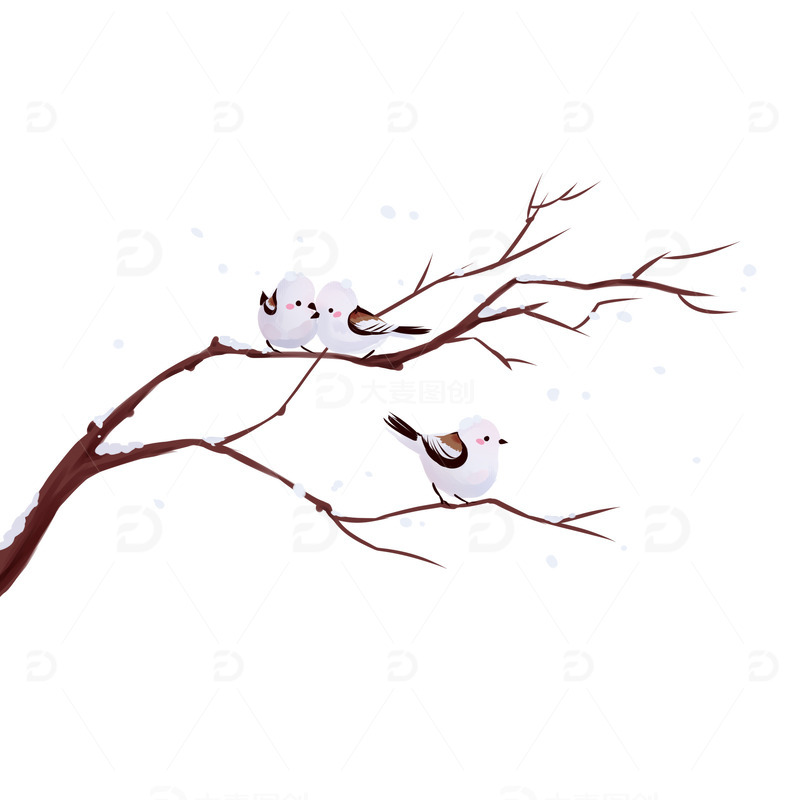 源文件下载【趣麦麦图】冬季小雪大雪节气小鸟站树枝可爱手绘元素