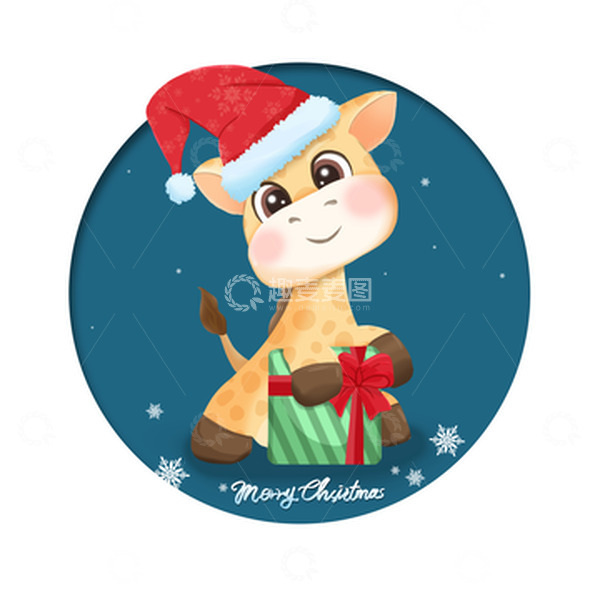 源文件下载【趣麦麦图】戴圣诞帽拿礼物的小鹿