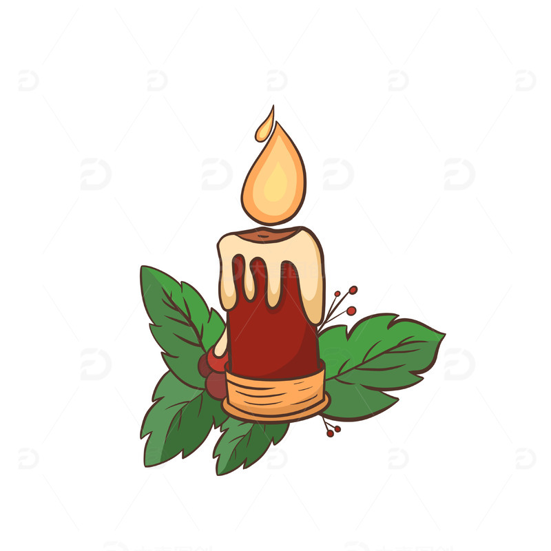 红色圣诞节蜡烛手绘元素