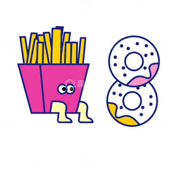 源文件下载【趣麦麦图】薯条人和甜甜圈孟菲斯卡通