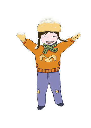 橙色手绘风格雪天女孩小雪大雪元素