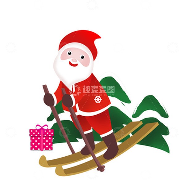 源文件下载【趣麦麦图】红色卡通滑雪的圣诞老人