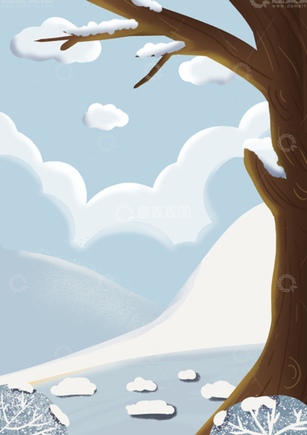 源文件下载【趣麦麦图】蓝色冬天卡通手绘插画海报背景