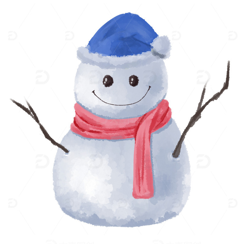 源文件下载【趣麦麦图】蓝色帽子可爱雪人