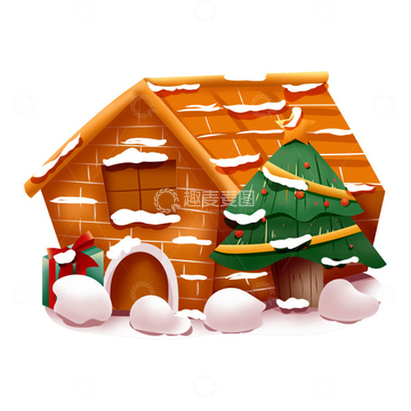 源文件下载【趣麦麦图】手绘圣诞节屋子圣诞树装饰元素