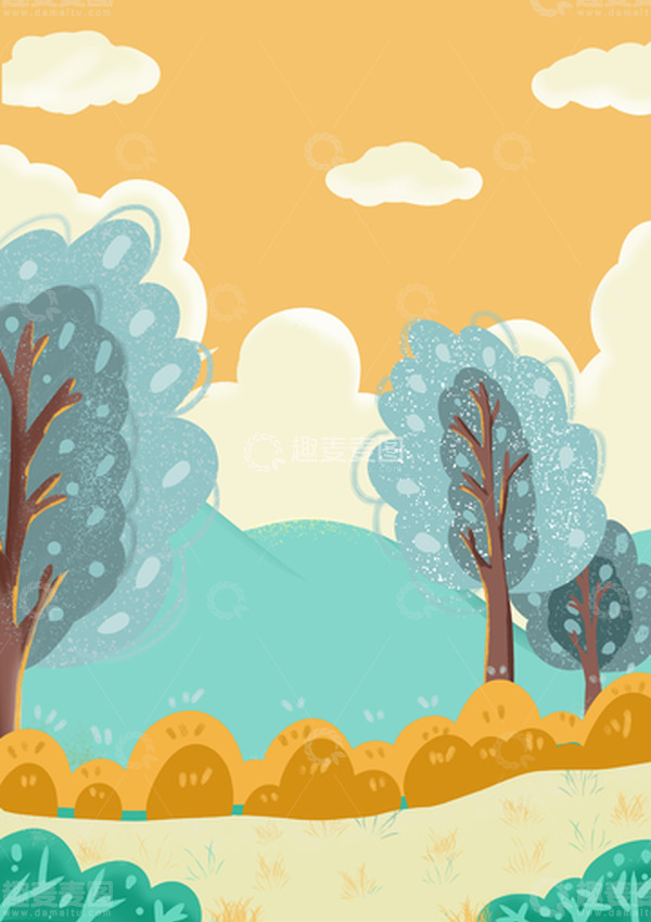 源文件下载【趣麦麦图】黄色卡通手绘秋天插画海报背景