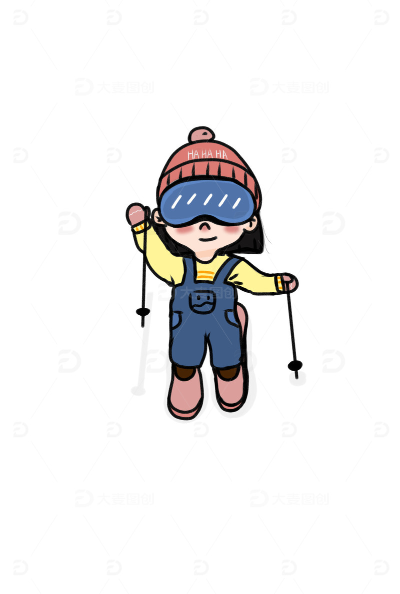源文件下载【趣麦麦图】可爱卡通滑雪小女孩