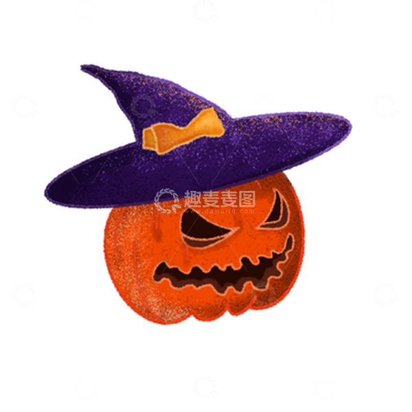 源文件下载【趣麦麦图】橙色手绘立体风戴帽子的南瓜圣诞节插画元素