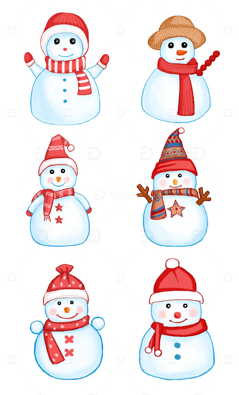 源文件下载【趣麦麦图】红色白色卡通可爱雪人大雪小雪手绘图
