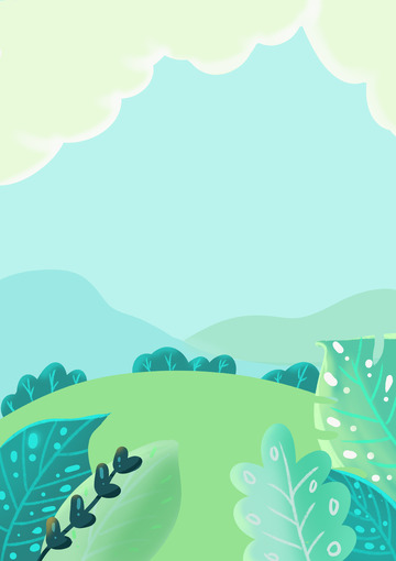 绿色踏青植树卡通手绘插画背景图
