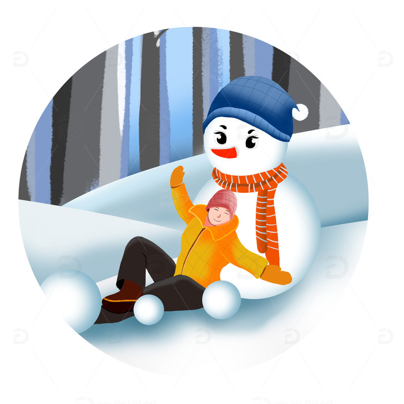 源文件下载【趣麦麦图】冬天大雪小雪节气风景人物插画