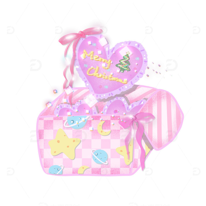 圣诞唯美可爱粉色闪闪手绘爱心礼盒