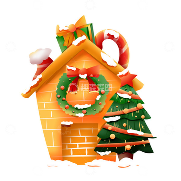 源文件下载【趣麦麦图】手绘圣诞屋子袜子圣诞树装饰元素