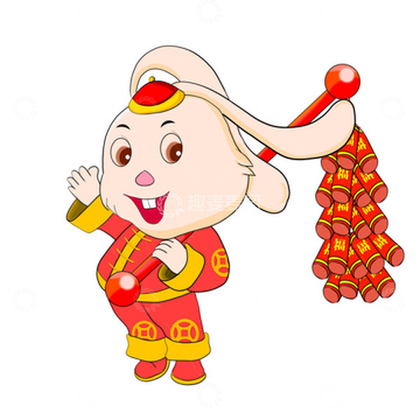 源文件下载【趣麦麦图】红色喜庆兔子挂鞭炮兔年生肖插图
