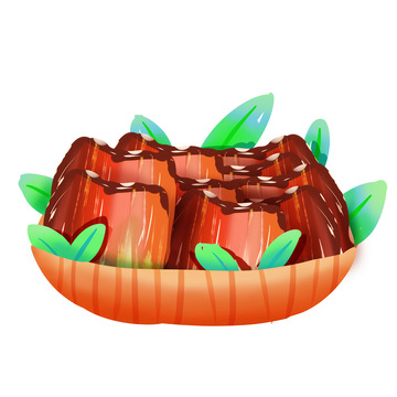 手绘腊肉美食叶子装饰元素