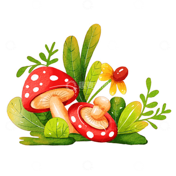 源文件下载【趣麦麦图】小清新可爱蘑菇植物花朵手绘图