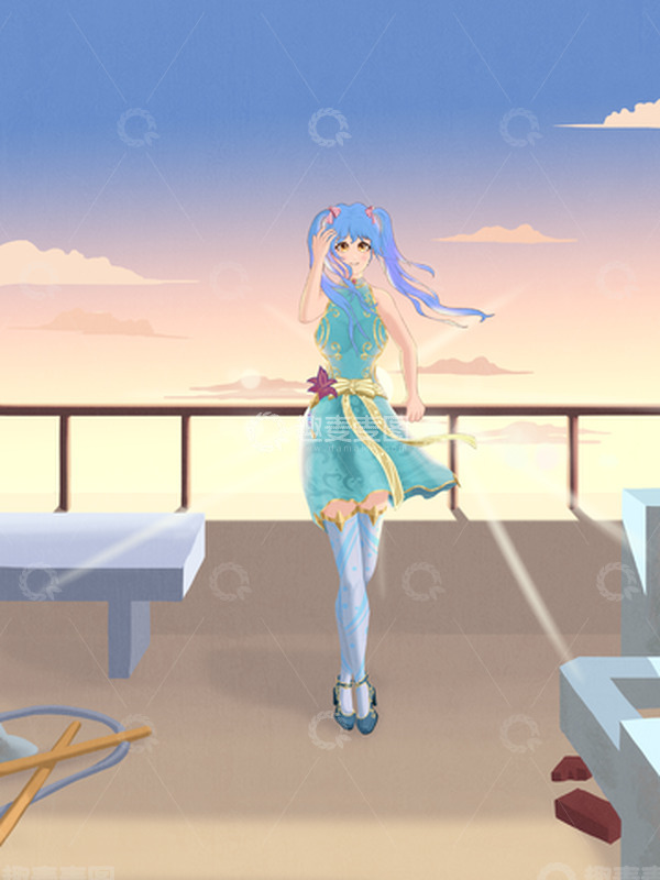 源文件下载【趣麦麦图】黄色调二次元可爱少女手绘插画