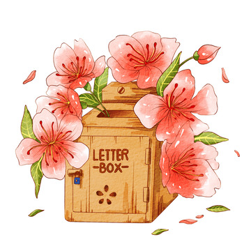 粉红色小清新浪漫樱花信箱手绘图