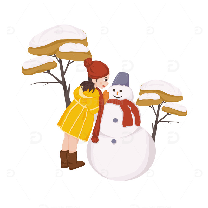 源文件下载【趣麦麦图】清新卡通雪人女孩手绘插画
