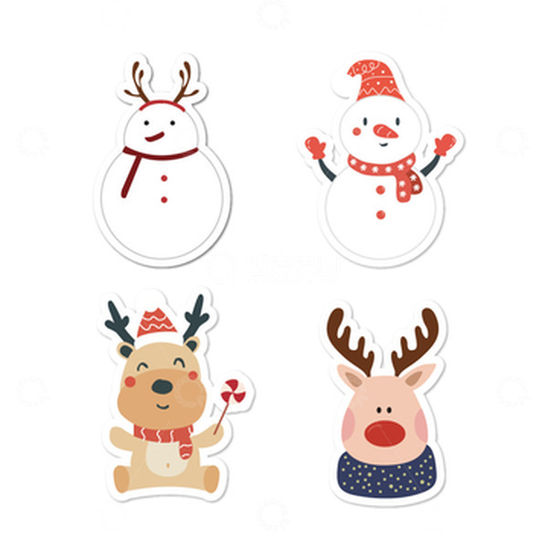 源文件下载【趣麦麦图】扁平圣诞雪人麋鹿